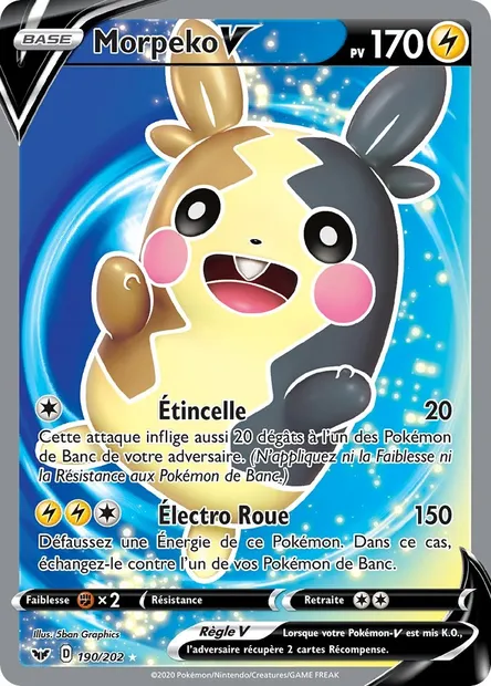 Morpeko V, carte Pokémon SSH 190 — extension Épée et Bouclier