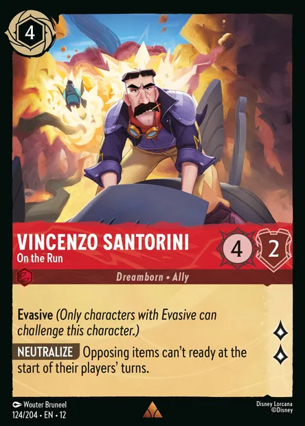 Vincenzo Santorini - On the Run, Disney Lorcana card CH12-124 — Wilds Unknown set