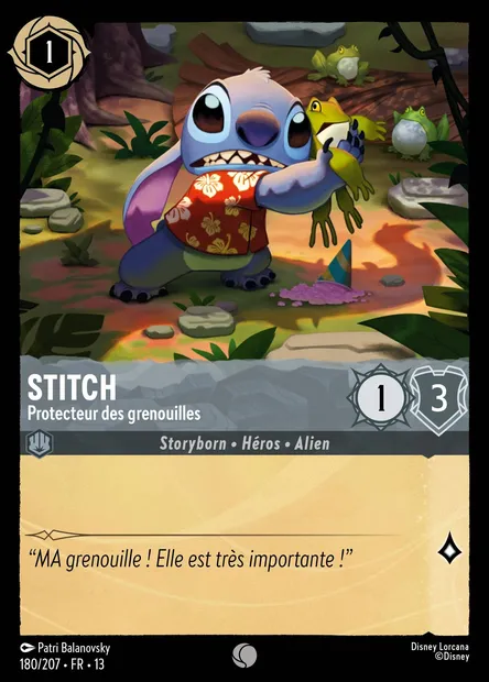 Stitch - Protecteur des grenouilles, carte Disney Lorcana CH13-180 — extension Invasion Epineuse!