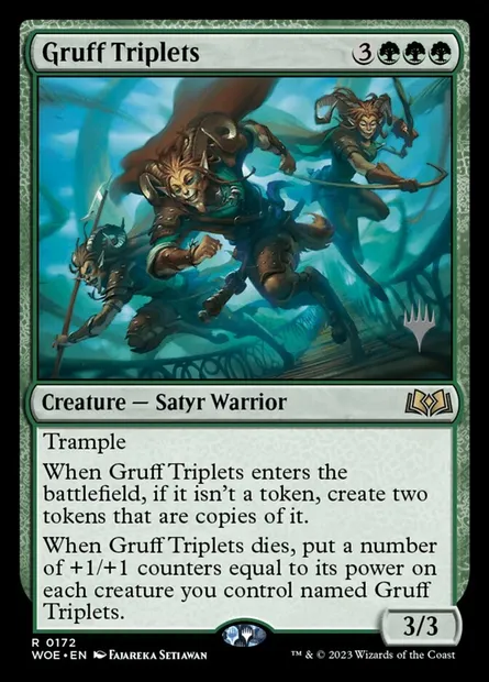Triplés bourrus, carte Magic PWOE 172p — extension Wilds of Eldraine Promos