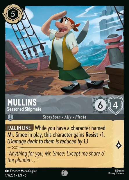 Mullins - Seasoned Shipmate, Disney Lorcana card CH6-177 — Azurite Sea set