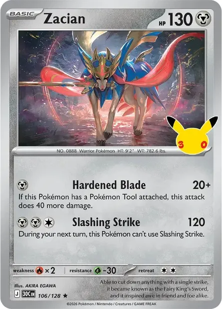 Zacian, Pokémon card 30C 106 — 30th Celebration set