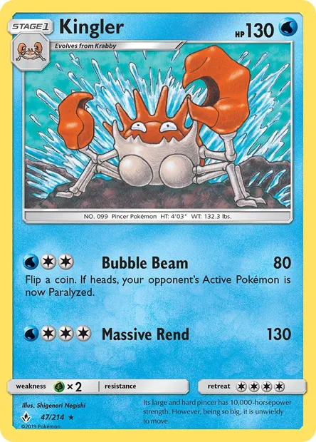 Kingler, Pokémon card UNB 47 — Unbroken Bonds set
