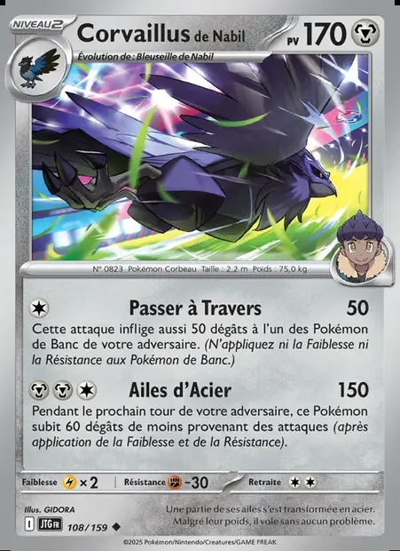 Corvaillus de Nabil, carte Pokémon JTG 108 — extension Aventures Ensemble