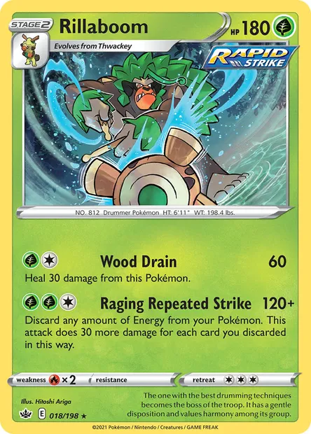 Rillaboom, Pokémon card CRE 18 — Chilling Reign set