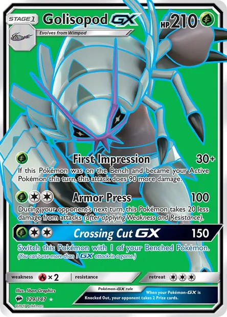 Golisopod GX, Pokémon card BUS 129 — Burning Shadows set