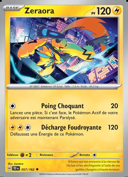 Zeraora, carte Pokémon TEF 057 — extension Forces Temporelles