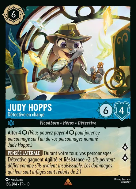 Judy Hopps - Détective en charge, carte Disney Lorcana CH10-150 — extension Lueurs dans les Profondeurs
