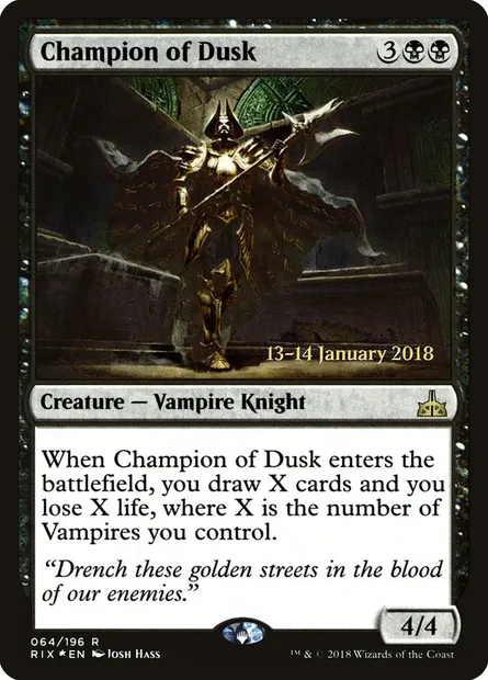 Champion du crépuscule, carte Magic PRIX 64s — extension Rivals of Ixalan Promos