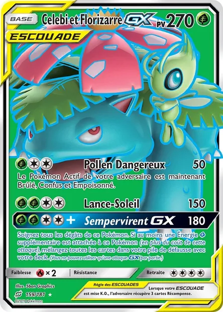 Celebi et Florizarre GX, carte Pokémon TEU 159 — extension Duo de Choc