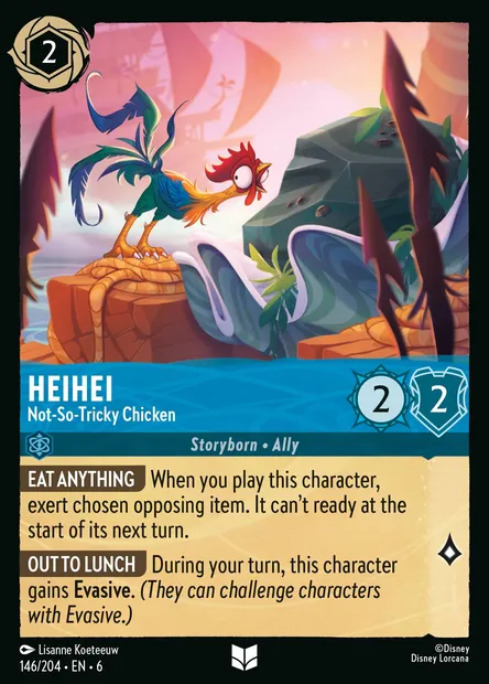 HeiHei - Not-So-Tricky Chicken, Disney Lorcana card CH6-146 — Azurite Sea set