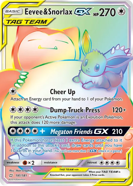 Eevee & Snorlax GX, Pokémon card TEU 191 — Team Up set