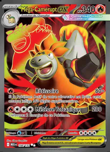 Méga-Camérupt-ex, carte Pokémon MEG 156 — extension Méga-Évolution