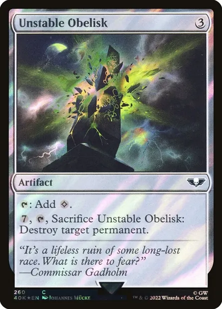 Obélisque instable, carte Magic 40K 260★ — extension Warhammer 40,000 Commander