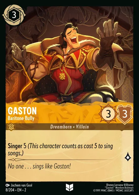 Gaston - Baritone Bully, Disney Lorcana card CH2-008 — Rise of the Floodborn set