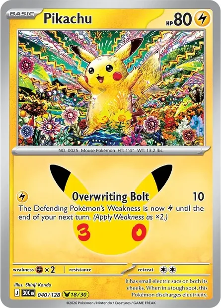 Pikachu, Pokémon card 30C 040 — 30th Celebration set
