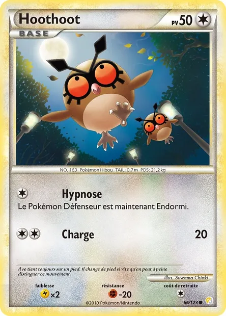 Hoothoot, carte Pokémon HS 66 — extension HeartGold SoulSilver