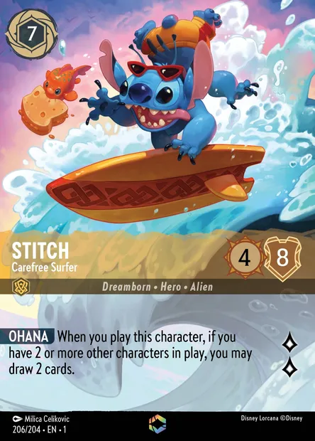 Stitch - Carefree Surfer, Disney Lorcana card CH1-206 — The First Chapter set