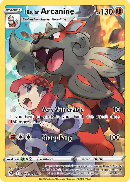 Hisuian Arcanine, Pokémon card LOR TG08 — Lost Origin set