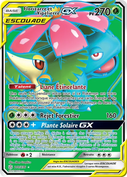 Florizarre et Vipélierre GX, carte Pokémon CEC 210 — extension Éclipse Cosmique