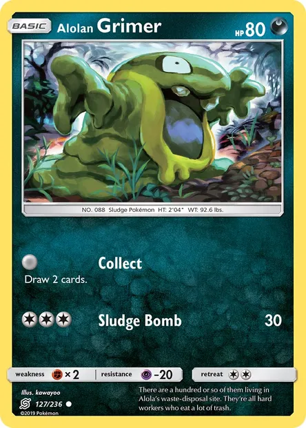 Alolan Grimer, Pokémon card UNM 127 — Unified Minds set