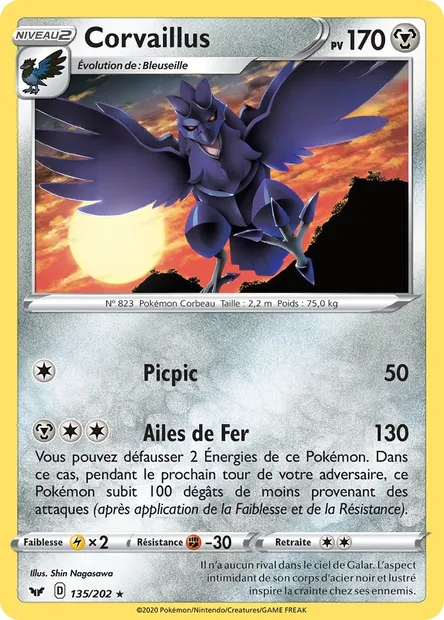 Corvaillus, carte Pokémon SSH 135 — extension Épée et Bouclier