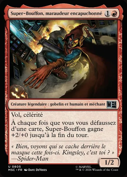 Super-Bouffon, maraudeur encapuchonné, carte Magic MSC 805 — extension Marvel Super Heroes Commander