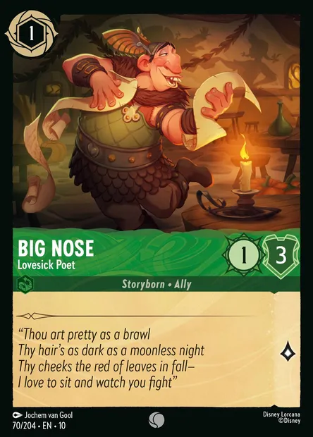 Big Nose - Lovesick Poet, Disney Lorcana card CH10-070 — Whispers in the Well set