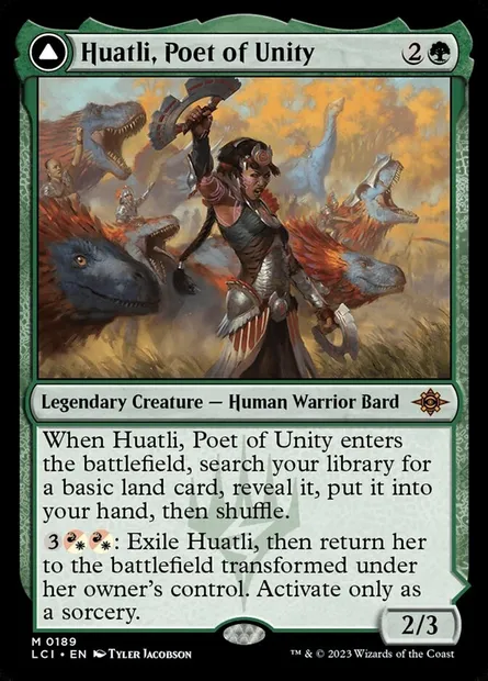 Huatli, Poet of Unity // Roar of the Fifth People, Magic card LCI 189 — The Lost Caverns of Ixalan set