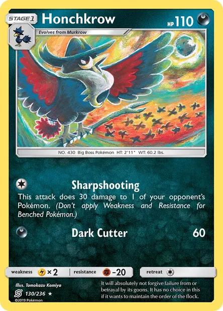 Honchkrow, Pokémon card UNM 130 — Unified Minds set