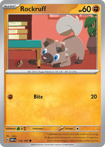 Rockruff, Pokémon card OBF 116 — Obsidian Flames set