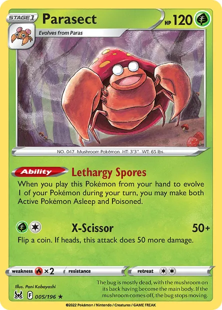 Parasect, Pokémon card LOR 005 — Lost Origin set