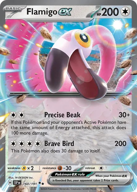 Flamigo ex, Pokémon card SSP 160 — Surging Sparks set