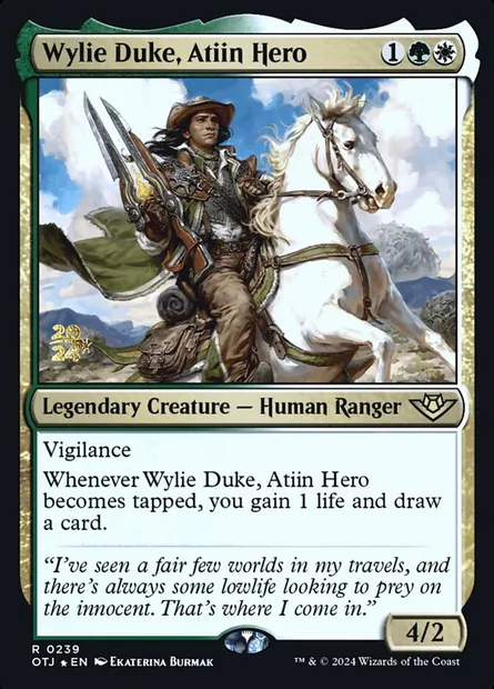 Wylie Duke, héros atiin, carte Magic POTJ 239s — extension Outlaws of Thunder Junction Promos