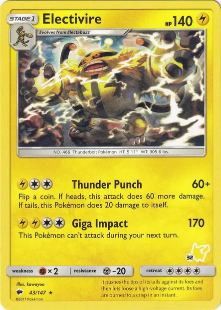 Electivire, Pokémon card BA20 043p-32 — Battle Academy 2020 set