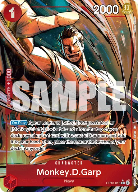 Monkey.D.Garp, One Piece card OP13-016 — CARRYING ON HIS WILL set