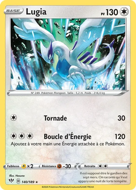 Lugia, carte Pokémon DAA 140 — extension Ténèbres Embrasées