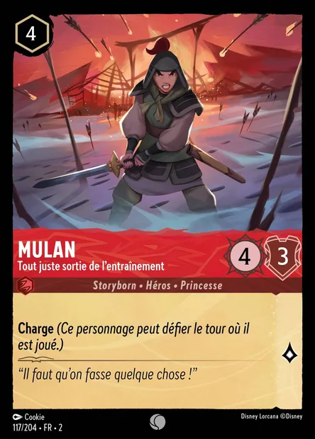 Mulan - Tout juste sortie de l'entraînement, carte Disney Lorcana CH2-117 — extension L'Ascension des Floodborn
