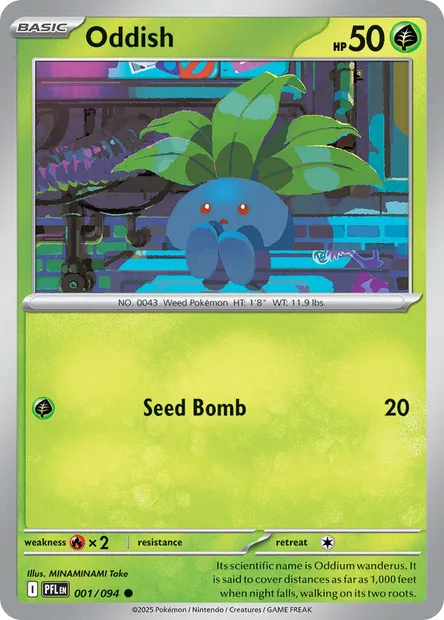 Oddish, Pokémon card PFL 001 — Phantasmal Flames set