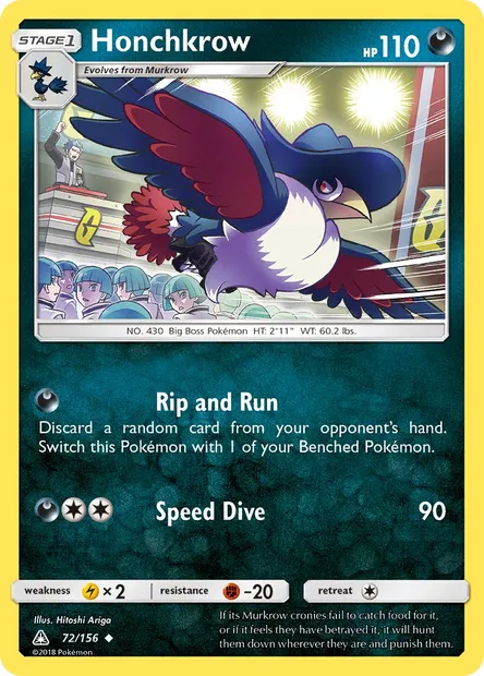 Honchkrow, Pokémon card UPR 72 — Ultra Prism set