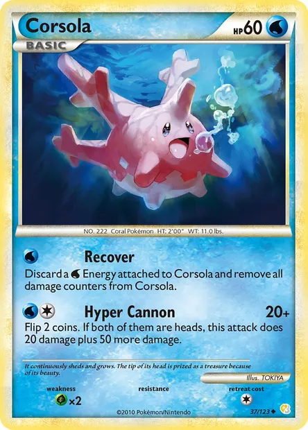 Corsola, Pokémon card HS 37 — HeartGold SoulSilver set