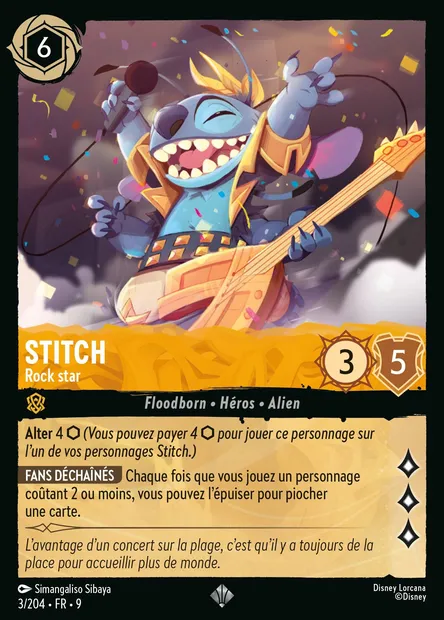 Stitch - Rock star, carte Disney Lorcana CH9-003 — extension Fabuleux